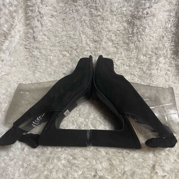 Torrid synthetic Black suede Peep-Toe sling back heels with bow accent SZ10W - Picture 6 of 11